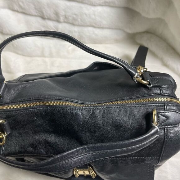 Vince Camuto black soft leather &calf hair Satchel/crossbody bag gold tone studs - Picture 8 of 16